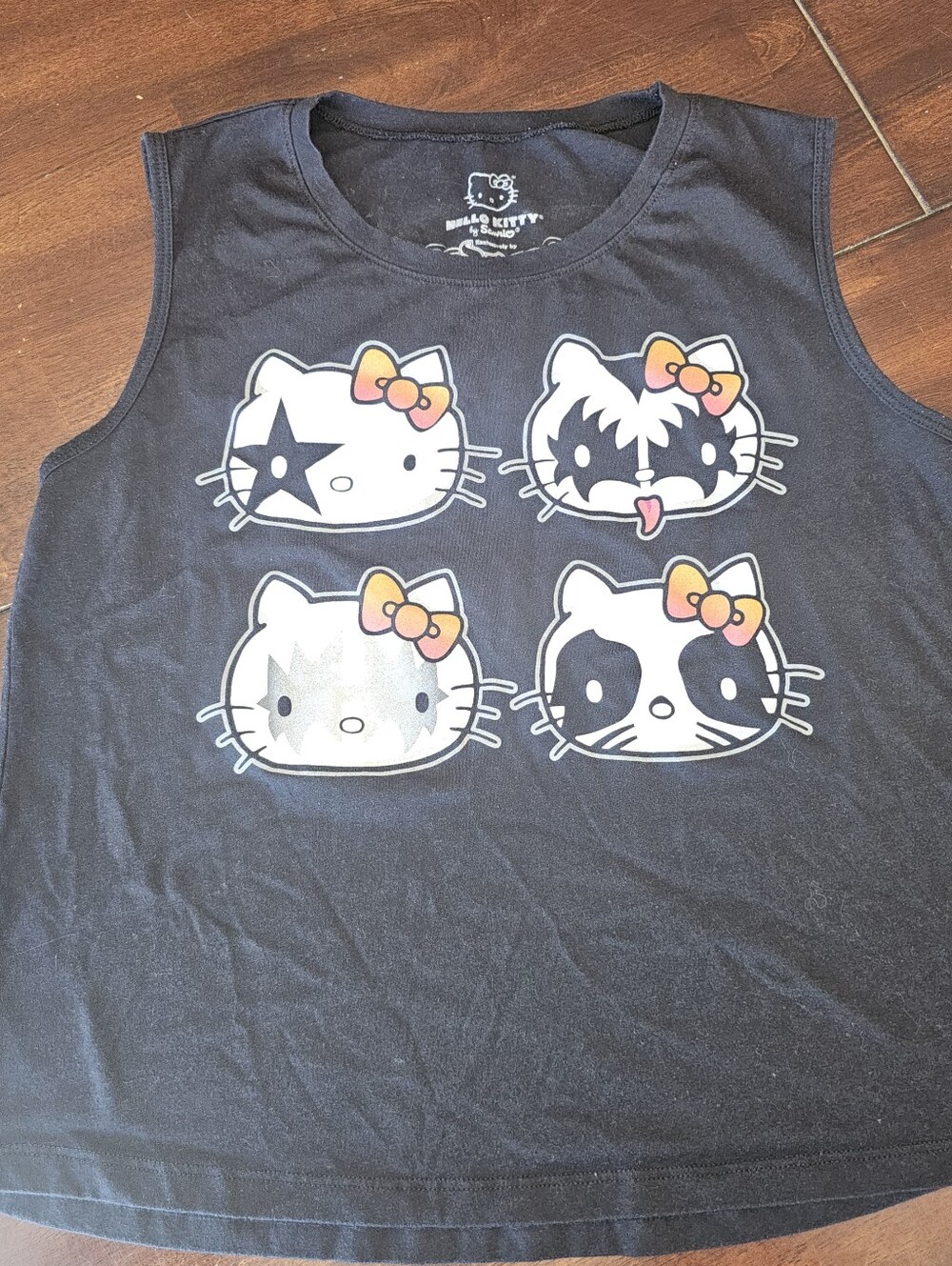 KISS - Hello Kitty Black Tank Top with Orange Bow Graphic